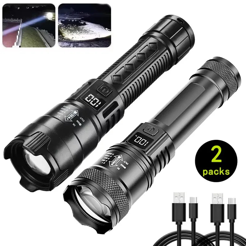 torche led rechargeable 2000lm anti choc affichage numerique lumiere intense campingurgence