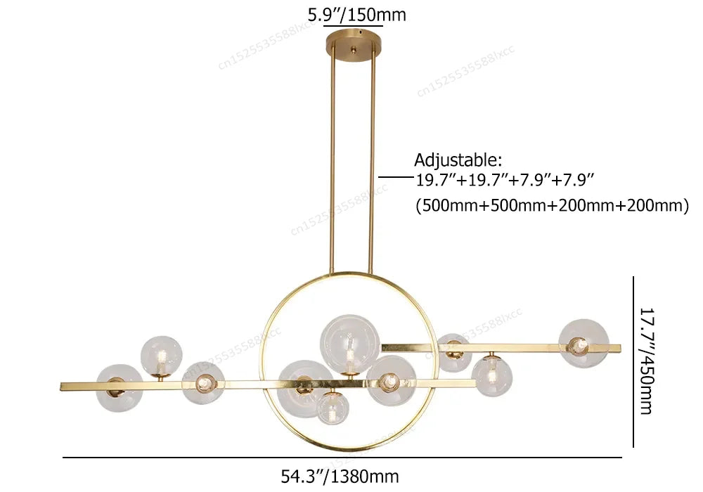 suspension lumineuse moderne or boules verre transparentes têtes G9 led chambre cuisine