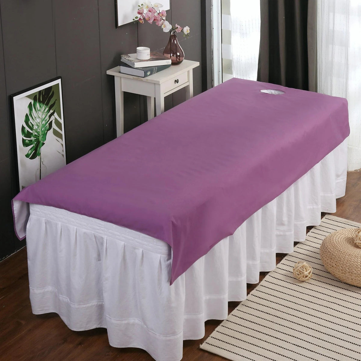 drap table massage uni imperméable marron blanc violet vert moderne spa relaxation face trous