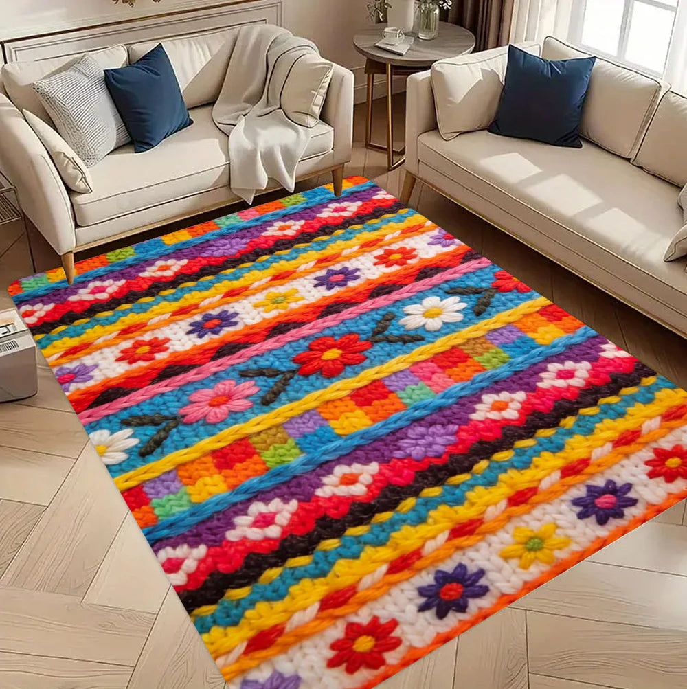 tapis moderne floral multicolore rectangle 60x90cm polypropylène polyester