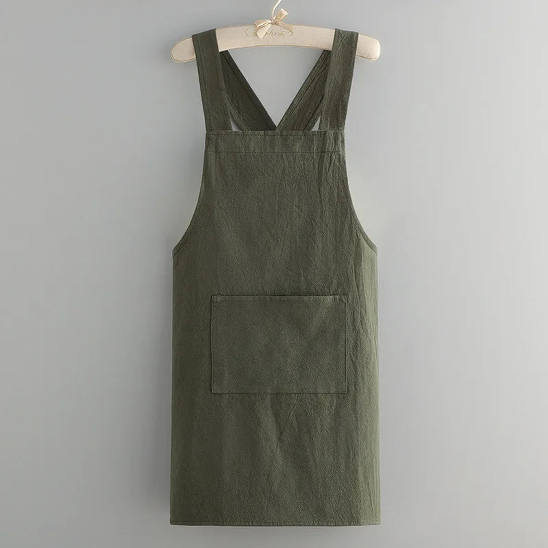 tablier crêpe vert foncé gris bleu marine simple poche avant croisé arrière résistant coton