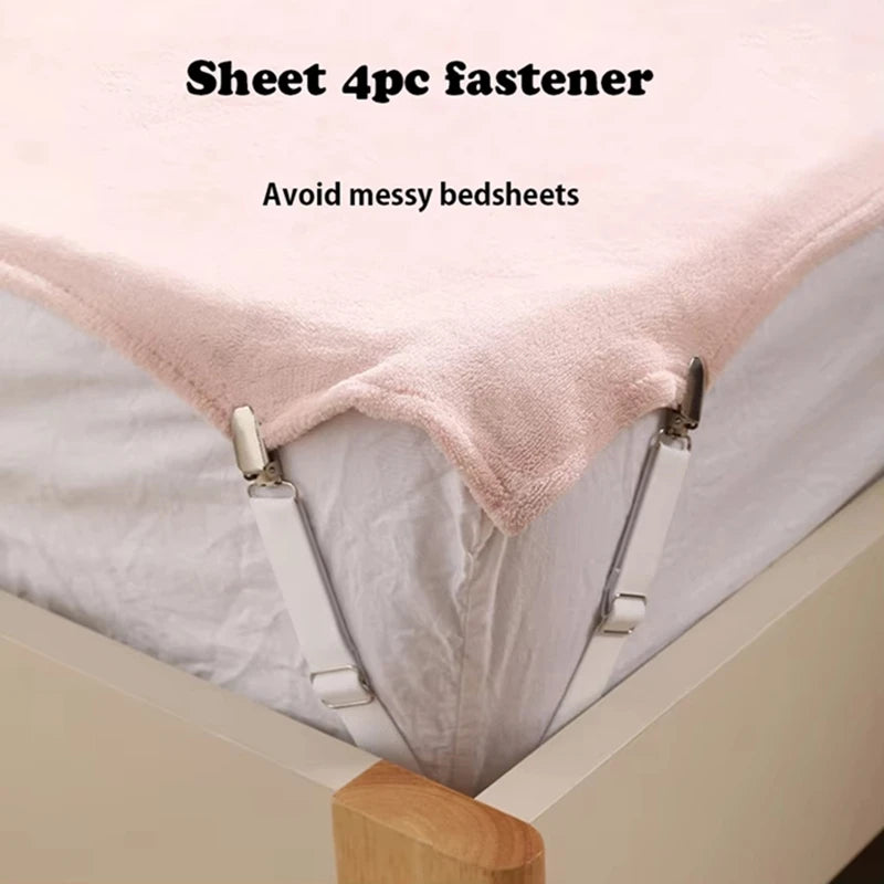 attaches drap réglables sangles élastiques blanc rose beige tissu texturé clips métalliques fixations matelas