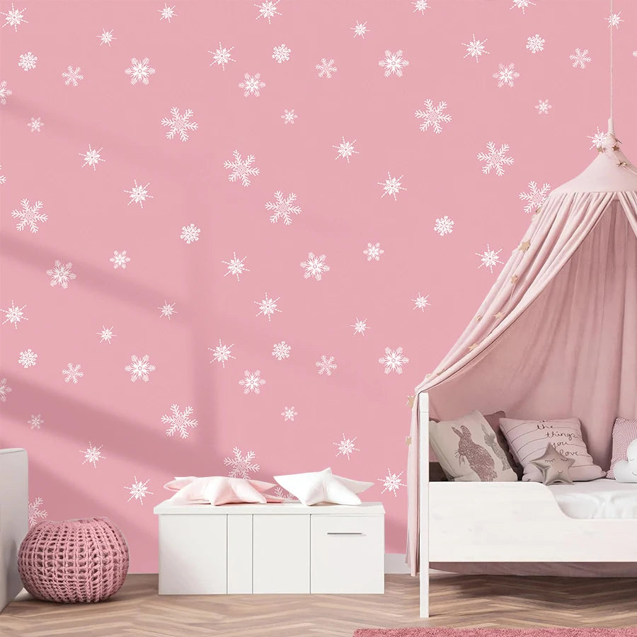 papier peint autocollant étoile flocon neige rose chambre enfant décoration nordique imperméable résistance humidité