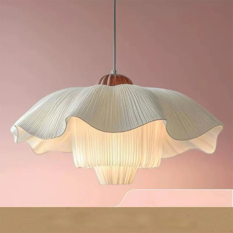 lampe suspendue moderne tissu blanc beige rayures plissées chaîne métallique 4500K 3000K 6000K 90