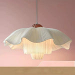 lampe suspendue moderne tissu blanc beige rayures plissées chaîne métallique 4500K 3000K 6000K 90