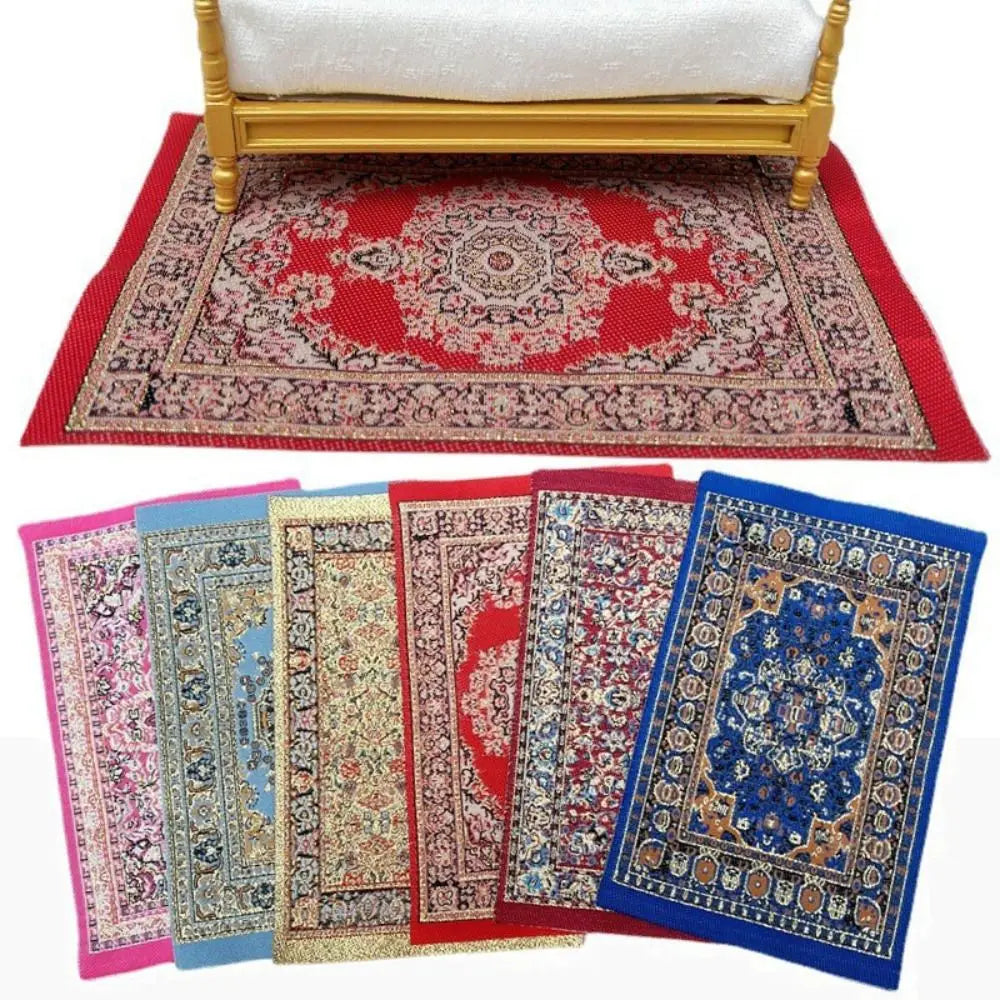 tapis ornements floraux géométriques classique rouge bleu rose beige vert adhésif poupées accessoire