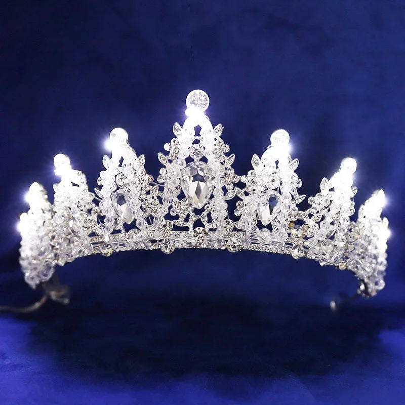 couronne mariée strass bleu argenté élégante lumière led mariage anniversaire fêtes