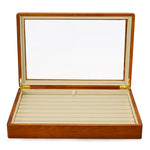 boîte bijoux bois marron clair intérieur beige simili cuir rangement display stackable organizer anneaux