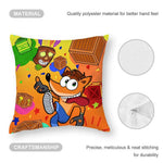 coussin décoratif carré crash bandicoot microfibre peluche cartoon orange bleu chambre salon enfant