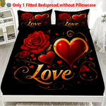 housse couette romantique imprimée roses rouges coeurs love élégante coton polyester noir rouge doré