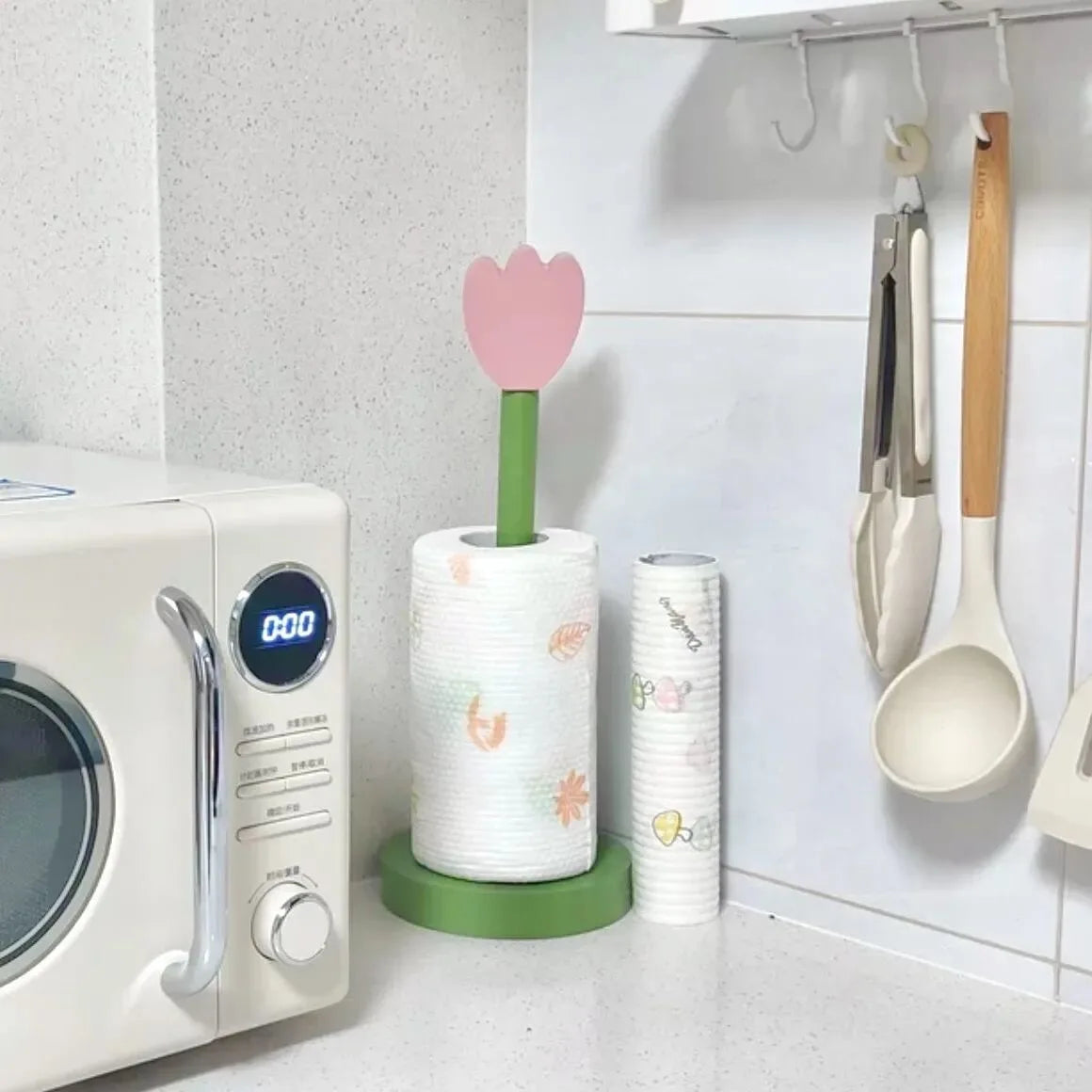 support rouleau papier toilette bois fleurs colorées moderne respectueux environnement utilisation multiple cuisine salon