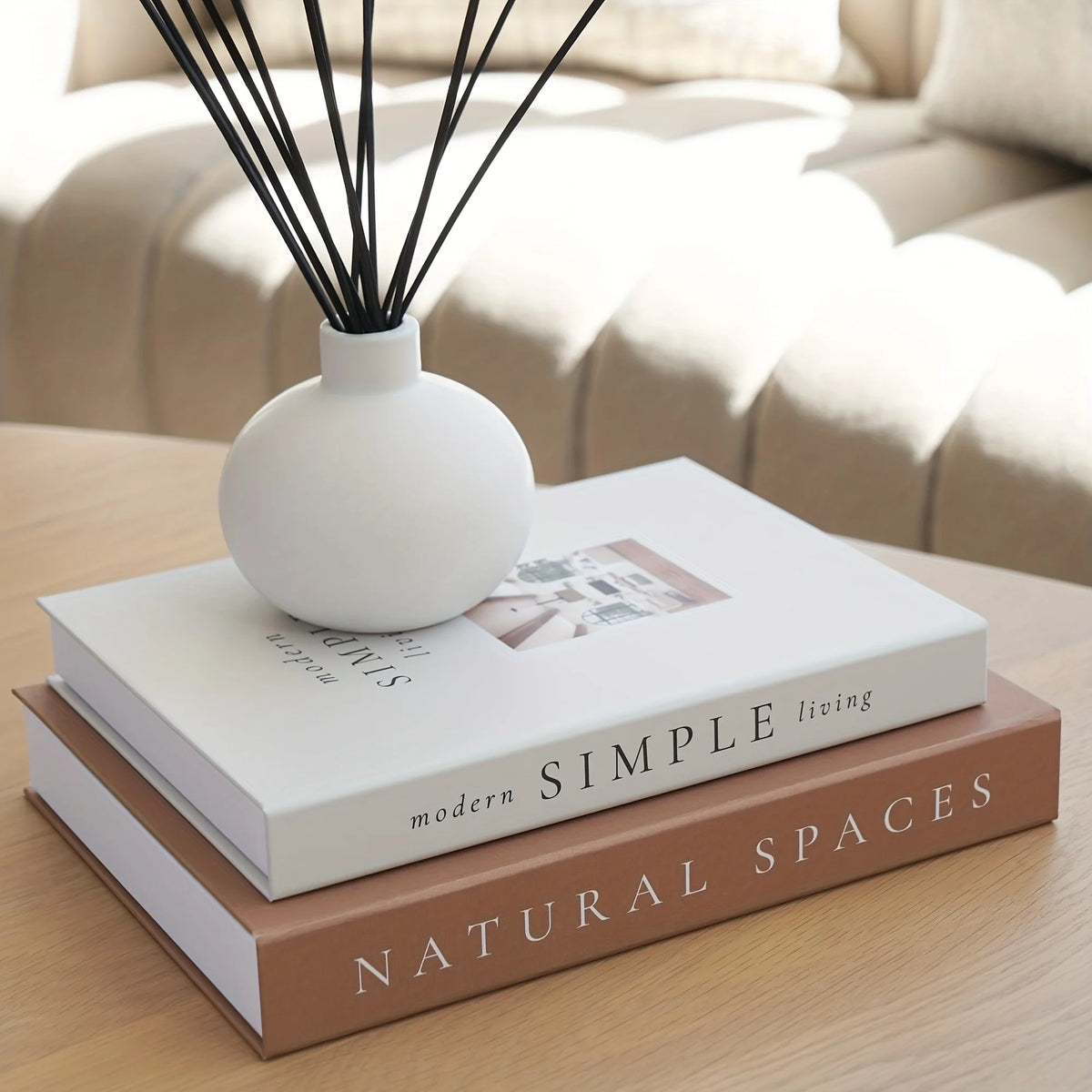 décor maison livres faux minimaliste beige marron blanc empilables plastique objetos decorativos estilo minimalista