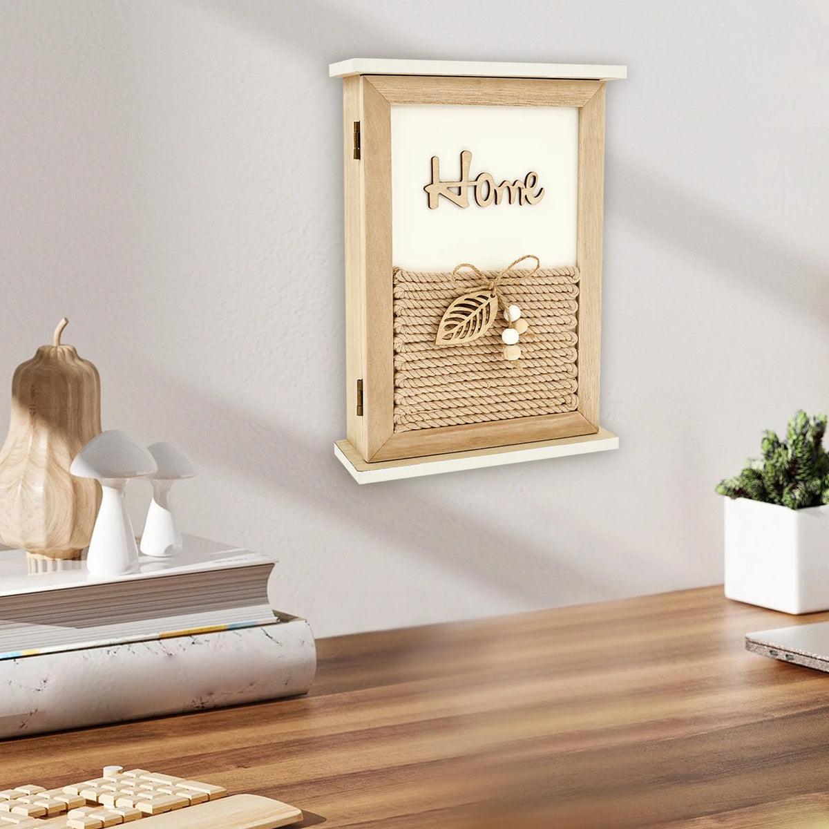 boîte clés bois motif floral moderne rustique crochets blanc salon entrée