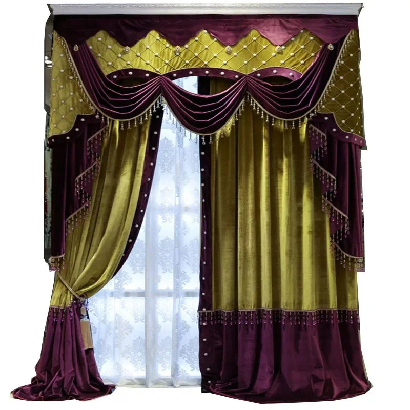 rideau velours violettes classique élégant fenêtre maison fleuri opaques