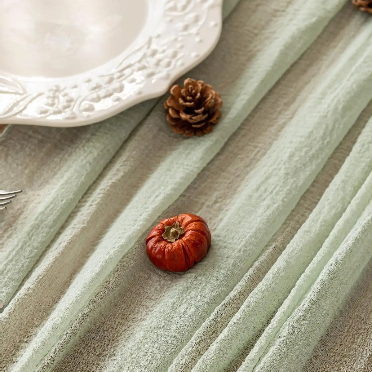 chemin table vert pastel rayures horizontales classique opaque maison polyester coton deco reception mariage