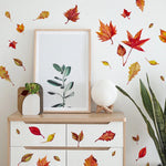 sticker mural feuilles automne adhésif moderne rouge orange vert chambre salon decoration