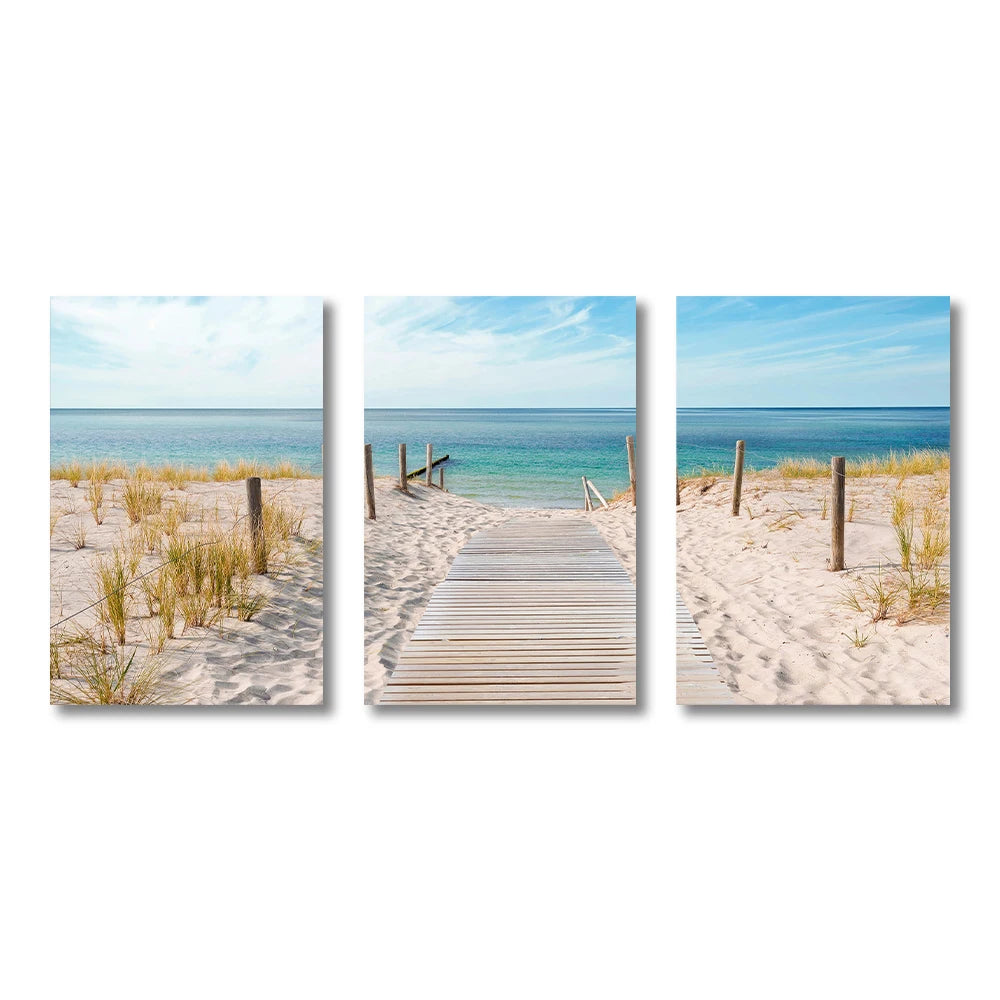 tableau toile paysage marin plage moderne décoration murale salon bleu beige blanc