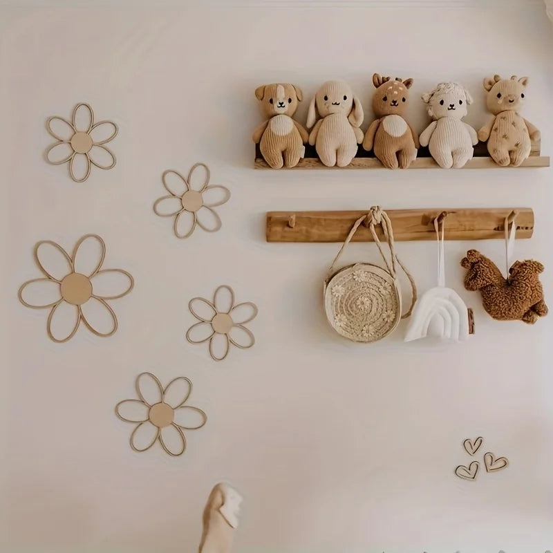 décoration murale bois fleurs découpées scandinave enfant minimaliste blanc crème