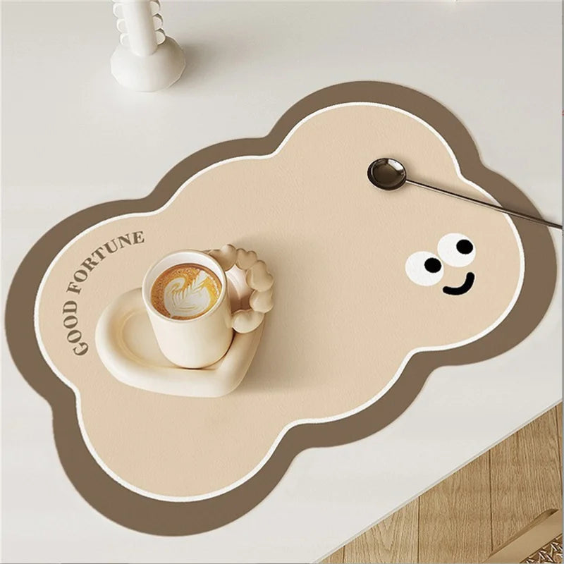 tapis table moderne beige souriant GOOD FORTUNE résistant PU durable