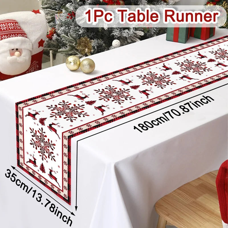 table noël chemin rouge blanche doré père noël flocons merry christmas festive