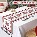 table noël chemin rouge blanche doré père noël flocons merry christmas festive
