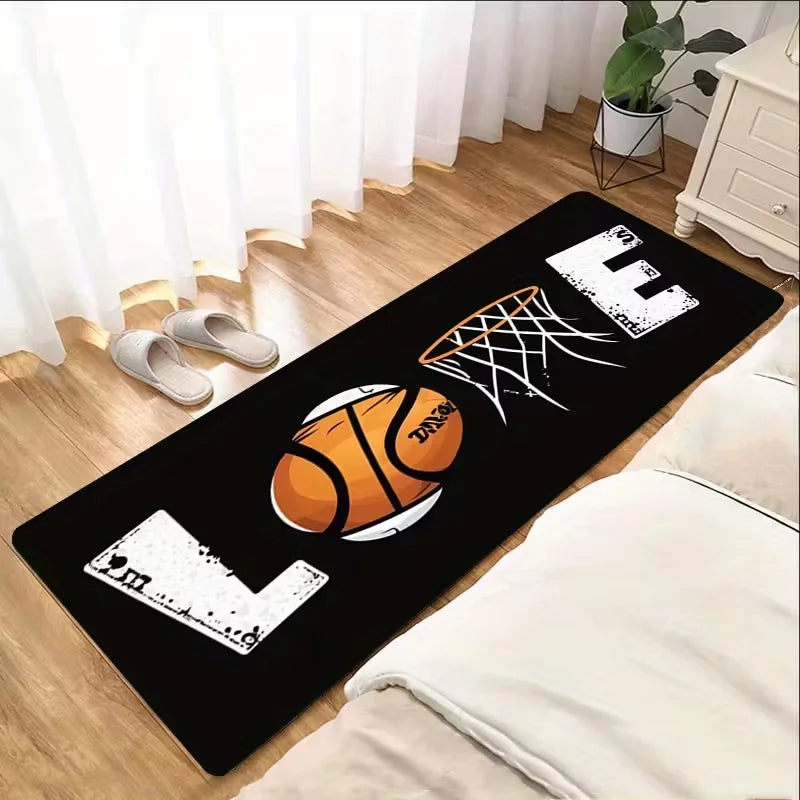 tapis moderne fleur lettre love ballon basket filet panier noir blanc polyesteextérieur