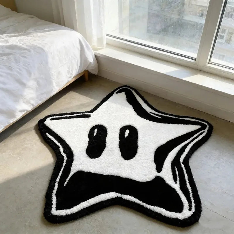 tapis antidérapant polyester moderne étoile blanc noir chambre salon intérieur