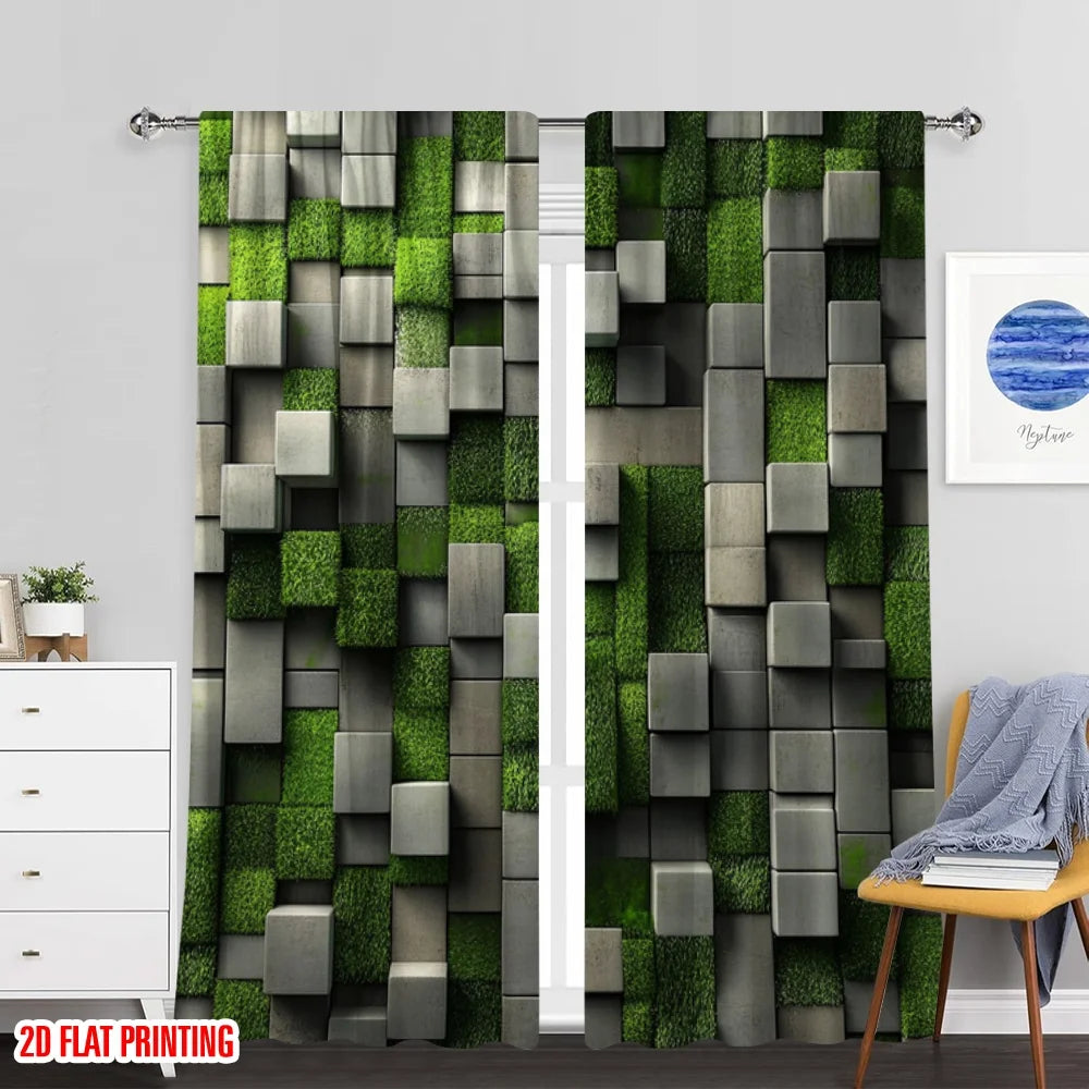 rideau moderne 3d imprimé vert gris polyester opacité panneaux decoration murale