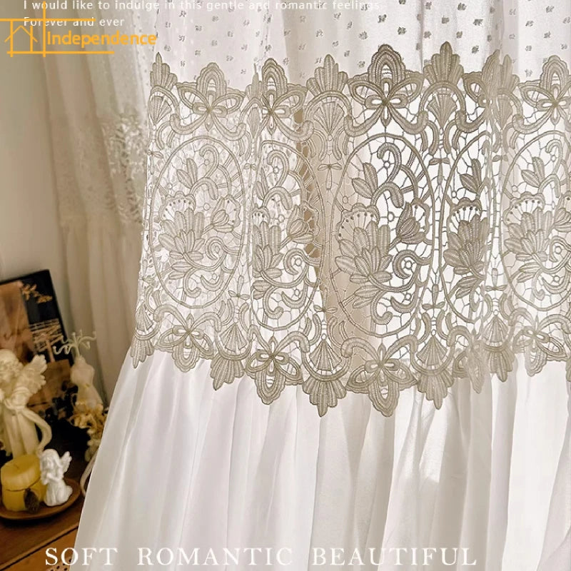 rideau dentelle blanc motif floral translucide moderne fenêtre salon chambre romantique voile