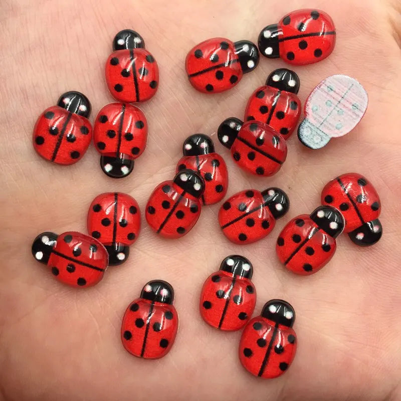 résine coccinelle rouge points noirs yeux blancs artisanal 9mm 13mm bricolage scrapbook décoration artisanat