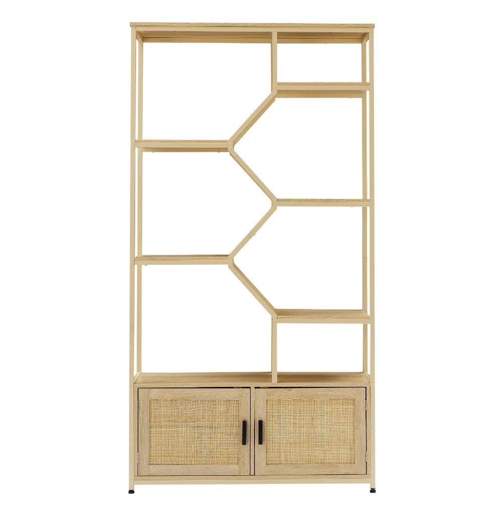 étagère bois rotin moderne niveaux portes poignées pieds ajustables naturel scandinave rangement