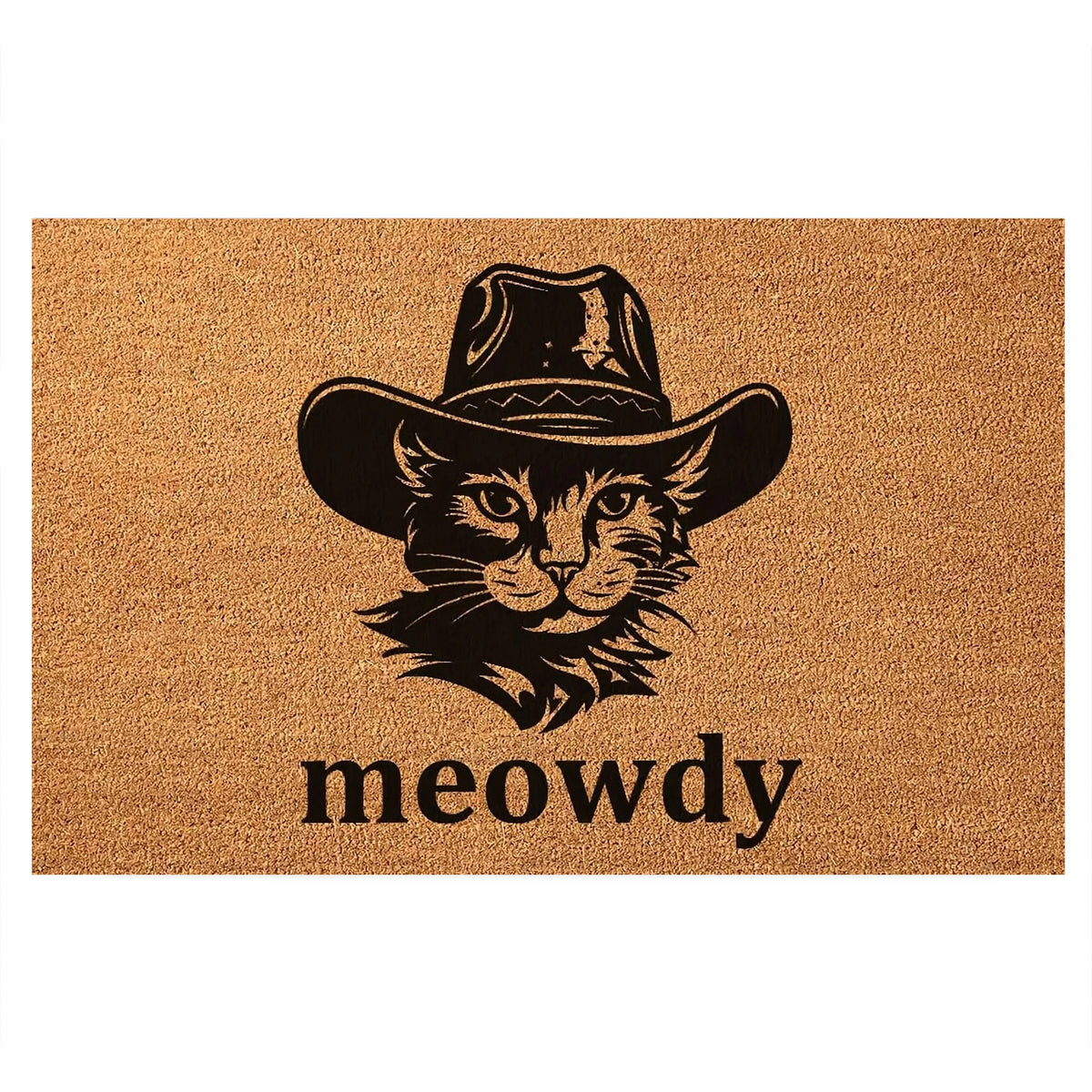 tapis d'entrée marron clair imprimé chat chapeau meowdy antidérapant résistant bactéries porte extérieur