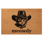 tapis d'entrée marron clair imprimé chat chapeau meowdy antidérapant résistant bactéries porte extérieur
