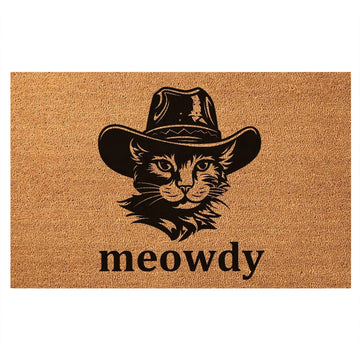 tapis d'entrée marron clair imprimé chat chapeau meowdy antidérapant résistant bactéries porte extérieur