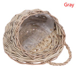 panier suspendu tressé rotin marron clair marron foncé beige clair traditionnel anneau métallique plantes