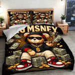 housse couette oreiller ours billets or pop art noire blanche rouge dorée lit grande