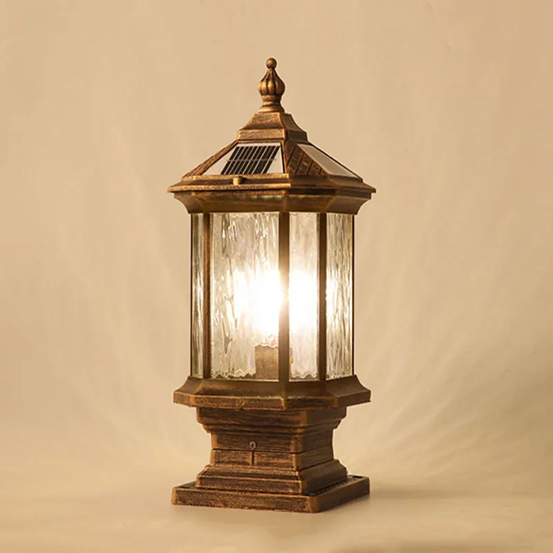 lampe solaire led extérieure verre transparent classique bronze industrielle éclairage public vintage autonomie aluminium