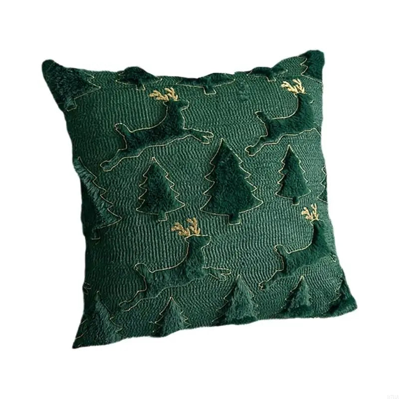 coussins oreiller motif noel sapins rennes dorés coton polyester rouge festif chambre salon lit