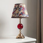 lampe table or rouge bleu floral abat jour opaque vintage éclairage quotidien chambre coucher