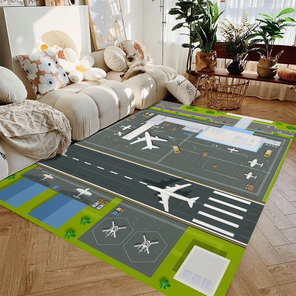 tapis moderne aéroport pistes avions vert gris blanc chambre salon extérieur