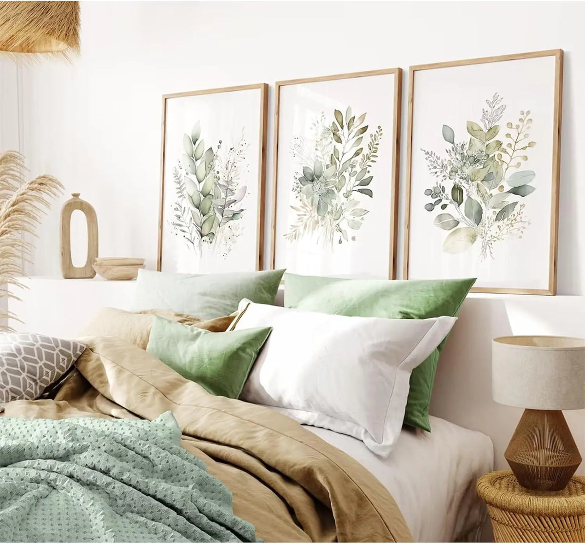 affiches murales fleurs feuilles minimaliste naturel vertes blanches beiges sans cadre toile