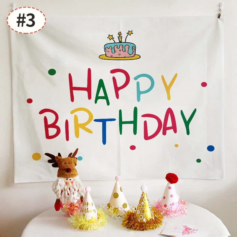 décoration chambre coucher rideau mural happy birthday confettis arc ciel lettres motifs festifs clips