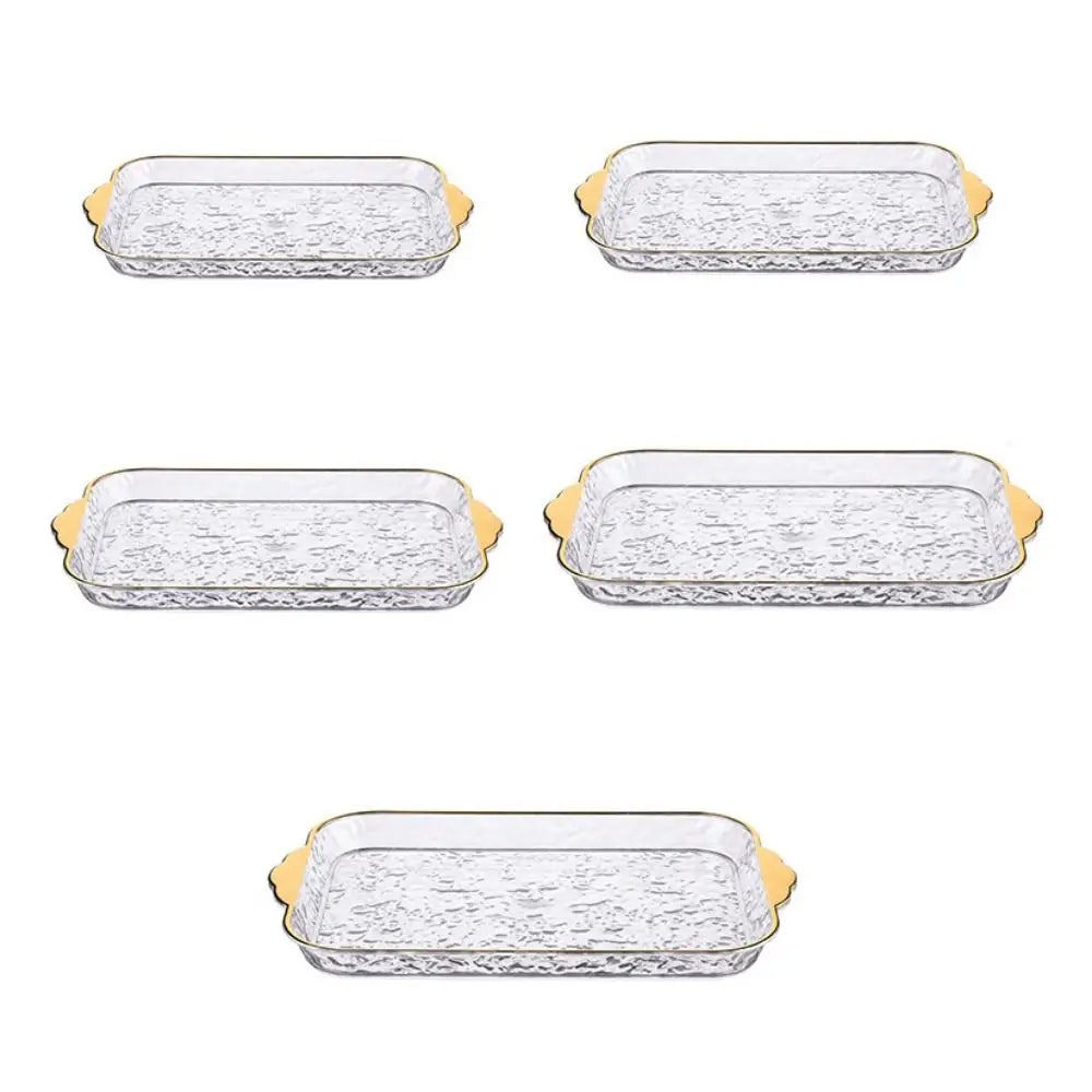 plateau fruits transparent bordure dorée couvercle acrylique assiettes rangement moderne élégant texture marbrée