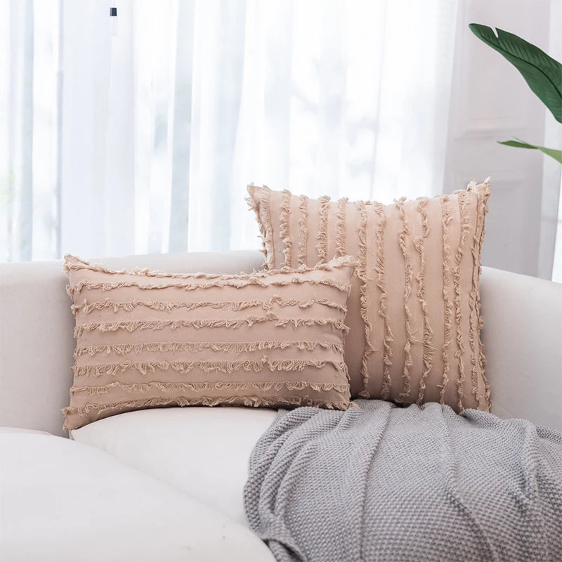 coussins décoratifs lin coton gris beige jaune boho chic 30x50cm 45x45cm 50x50cm