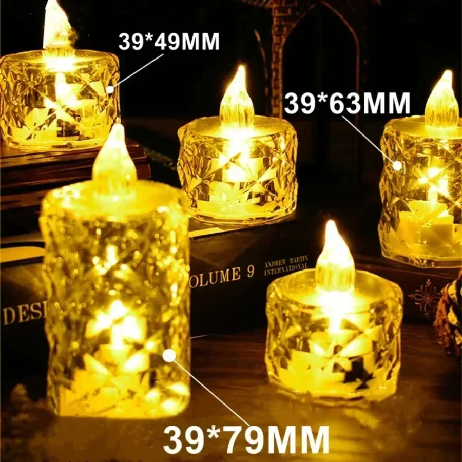 bougies led transparentes cristallines decoration moderne mariage fete soft lighting jaune doré pack variété