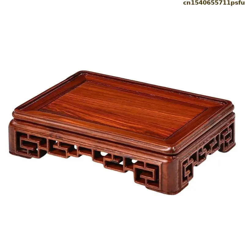 support bois rouge foncé motif ajouré classique décoration artisanale pot fleur thé