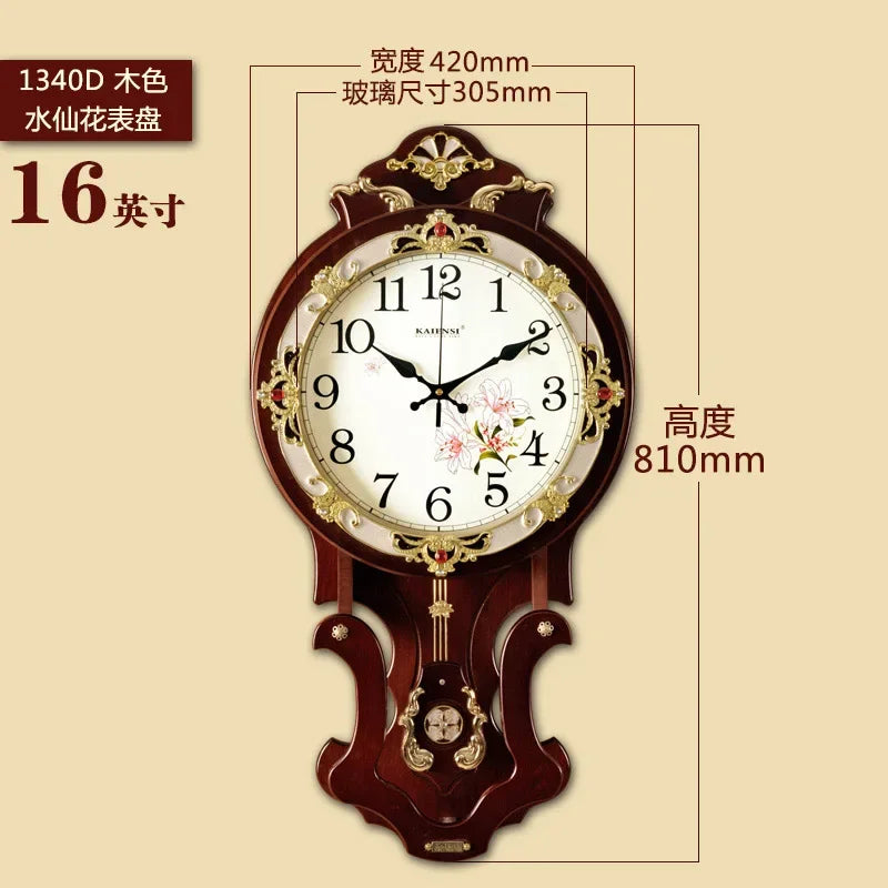 horloge murale bois doré motif floral vintage classique fixation decoration maison