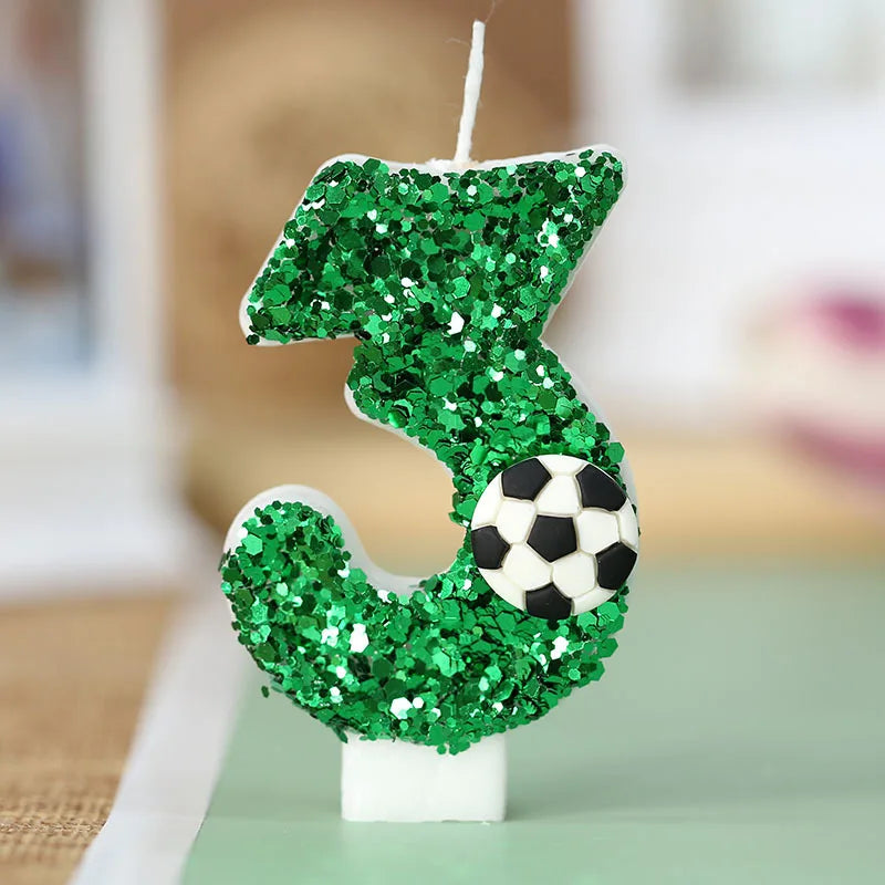 bougies anniversaire numérotées vertes paillettes ballon football décoratives enfants gâteau fête sportive