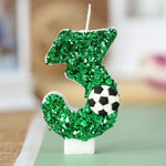 bougies anniversaire numérotées vertes paillettes ballon football décoratives enfants gâteau fête sportive