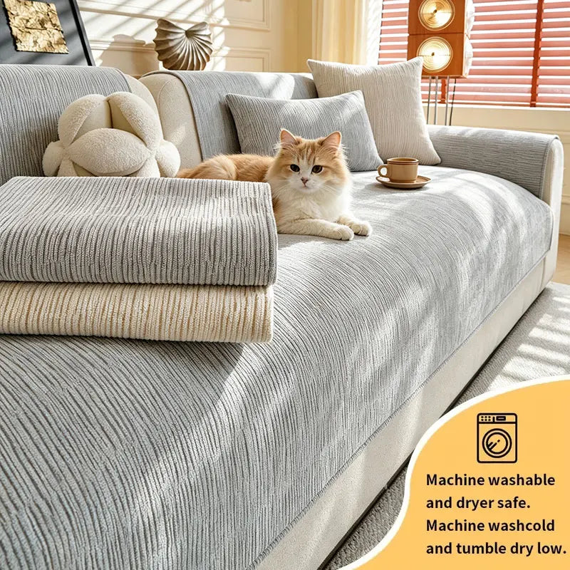 housse canapé gris clair moderne rayures horizontales polyestère antidérapante protection 45x45cm 90x160cm 90x180cm